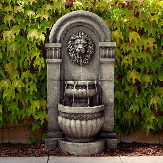 Lion Face Roman Outdoor Floor Wall Tiered Water Fountain 50" High with LED Light for Garden Patio Backyard Deck Lawn Porch