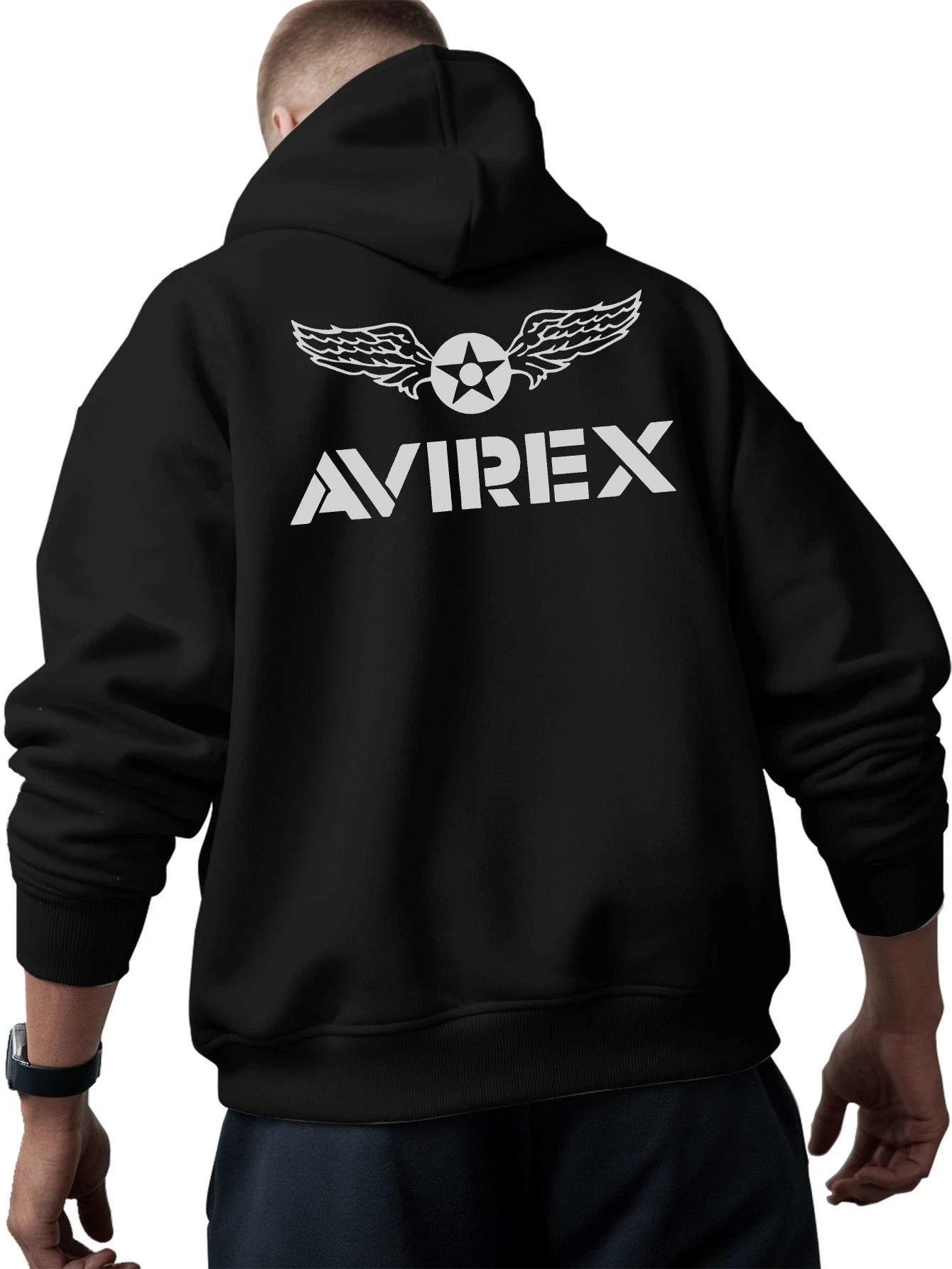 Avirex Men'S Oversized Hoodie “ Wings Logo Graphic, Military Aviation Style Pullover