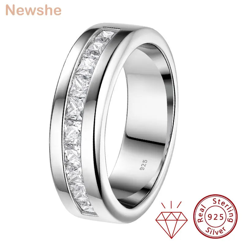 Newshe 925 Silver Certified Moissanite Mens Wedding Band Half Eternity