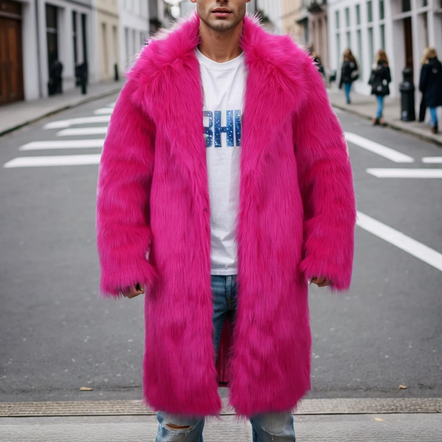 Men'S Winter Pink Leopard Print Coat “ Loose Fit Wool Artificial Casual Windbreaker