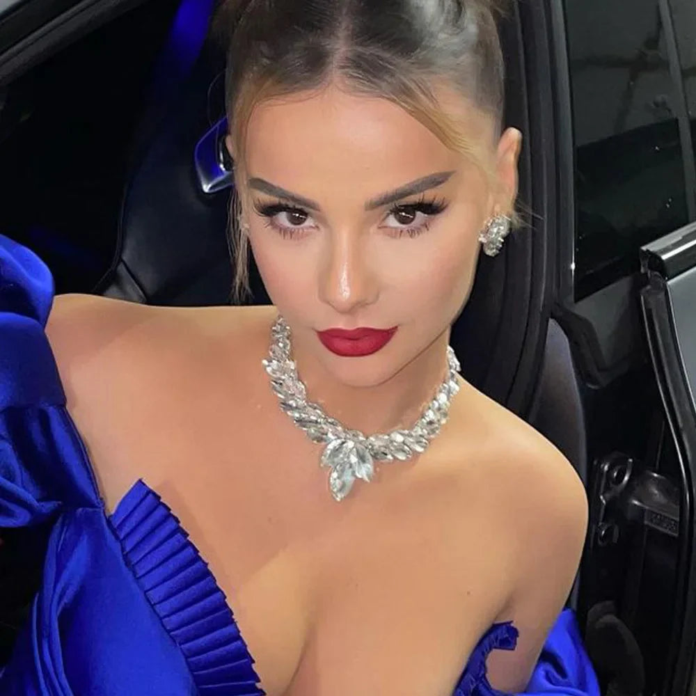 Stonefans Geometric Necklace and Earrings Set for Womeng Wedding Luxury Trend Bridal Decoration 2024 Party Jewelry Accessories