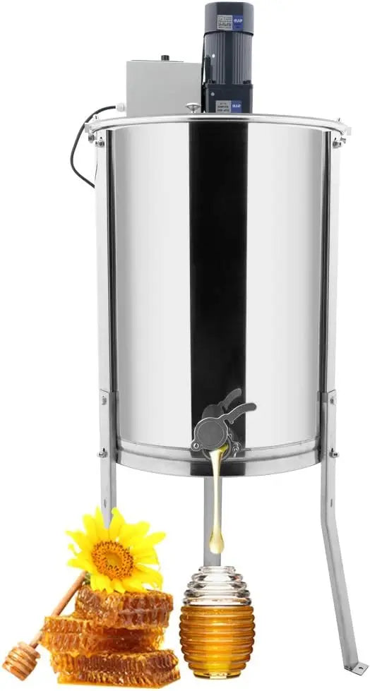 New Electric 4 Frame Honey Extractor Separator,Food Grade Stainless Steel Honeycomb Spinner Drum with Adjustable Height Stands