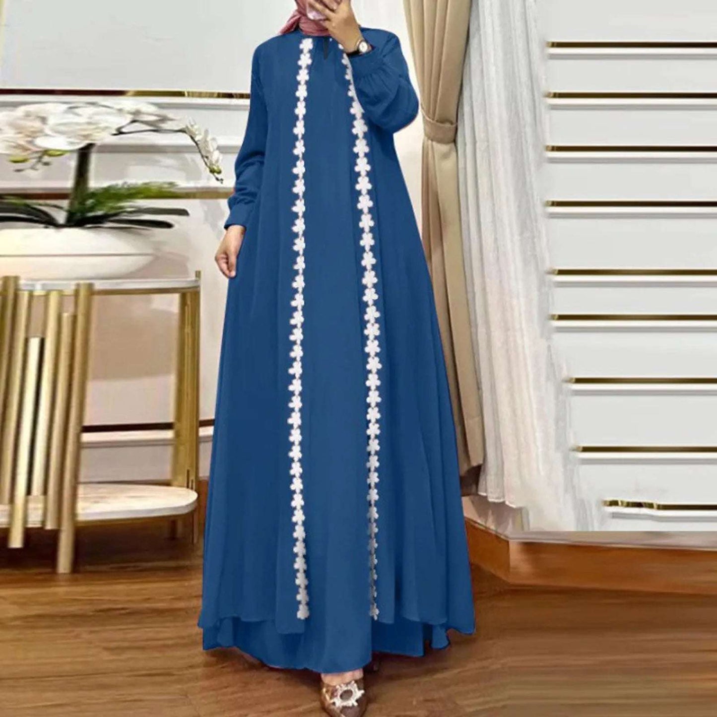 Fashion Muslim Abaya Robe Femme Long Sleeve Loose Sundress Vestidos IsIamic Clothing Women Patchwork Maxi Dress 2025
