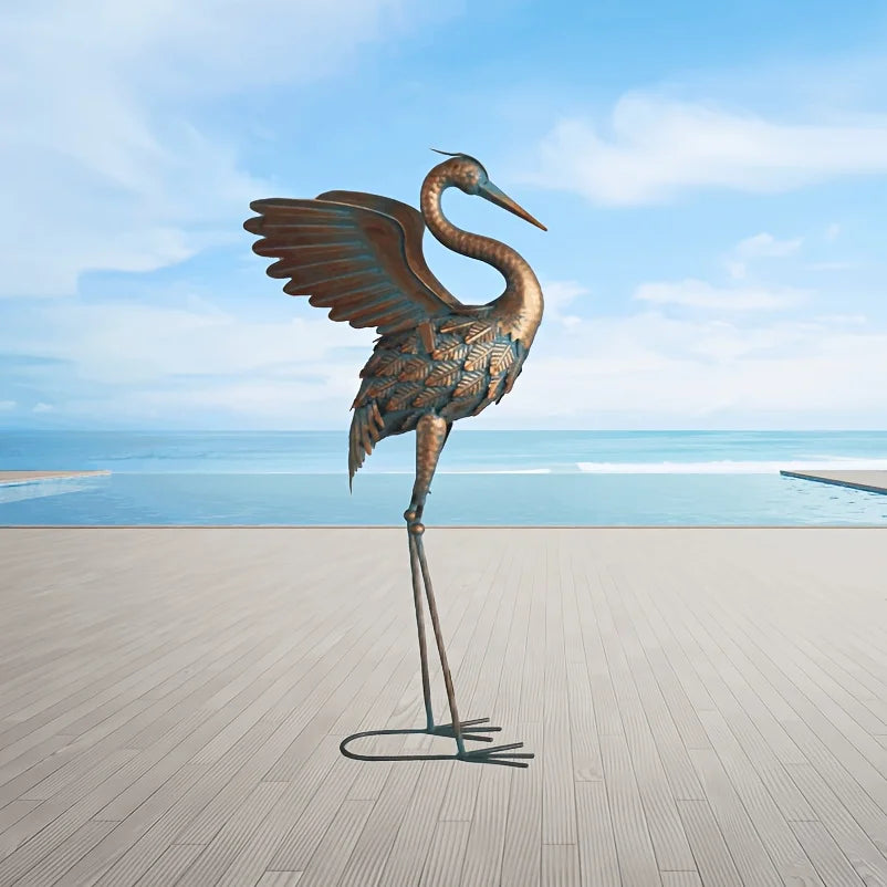 Outdoor Standing Crane Statue, Metal Garden Bird Sculpture, Art for Backyard Patio Lawn Yard Decor, Perfect for Thanksgiving