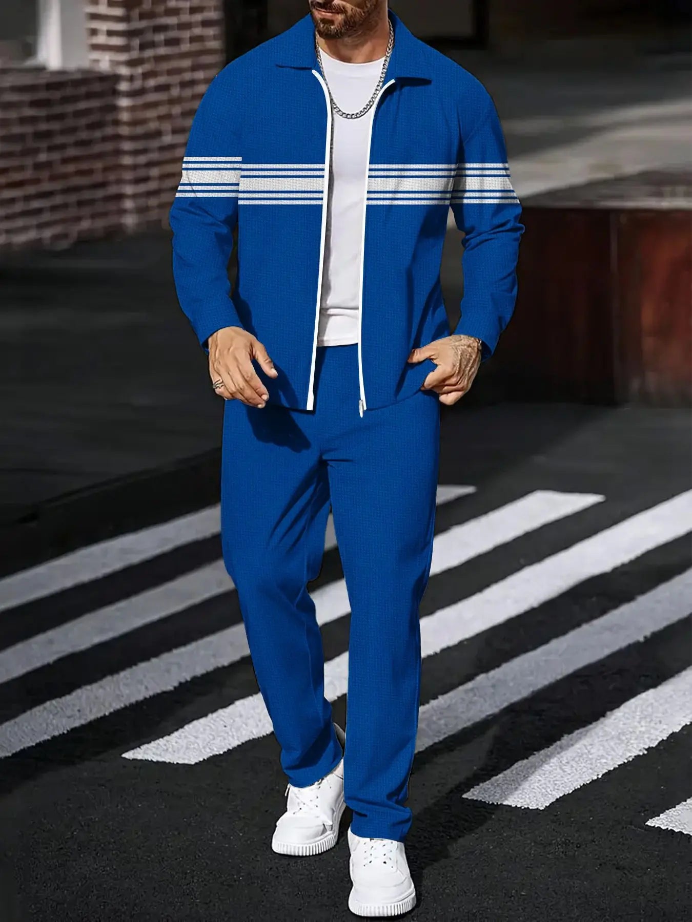 Men'S 2-Piece Fashionable Sports Set “ Long-Sleeved Top & Long Pants, European & American Style