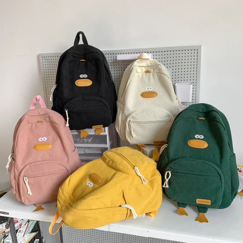 Personalized Kids Backpack Cartoon Duck Corduroy Backpack Aesthetic School bag Large Capacity Gorgeous Plush Bookbag for Teen Girls