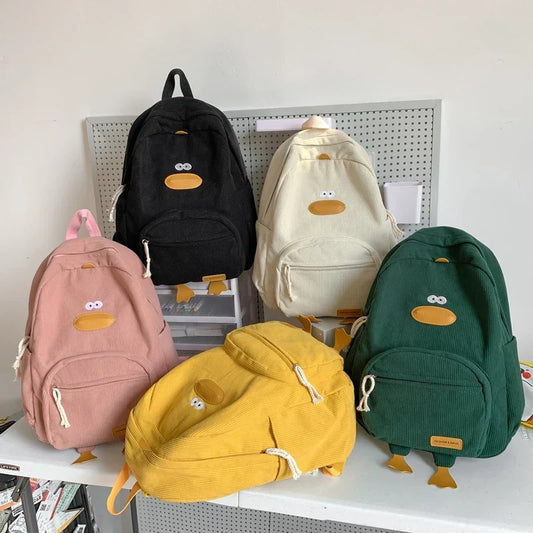 Personalized Kids Backpack Cartoon Duck Corduroy Backpack Aesthetic School bag Large Capacity Gorgeous Plush Bookbag for Teen Girls