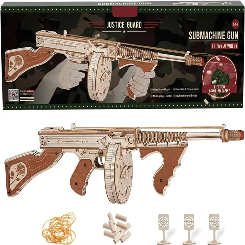Robotime 3D Wooden Puzzle Thompson Submachine Toy Model Building Kits With Rubber Band For Adults