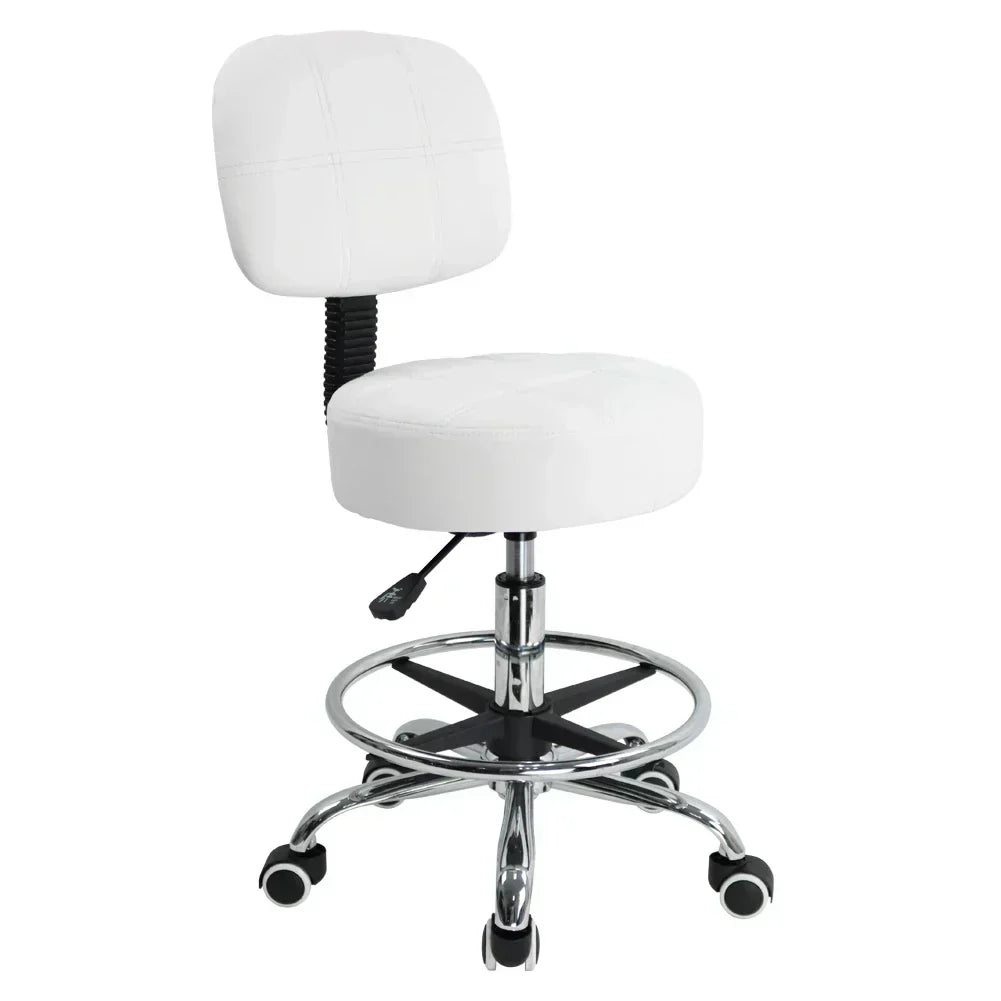 Swivel Round Rolling Stool PU Leather with Adjustable ft Rest Height Adjustable Task Work Drafting Chair with Back