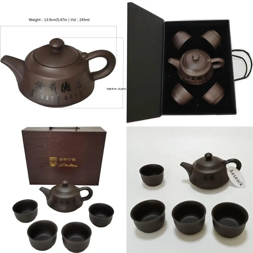Handcrafted Chinese Kung Fu Tea Set, Ceramic Teapot And Cups, Ideal For Tea Ceremonies With Bonus Clay Pot