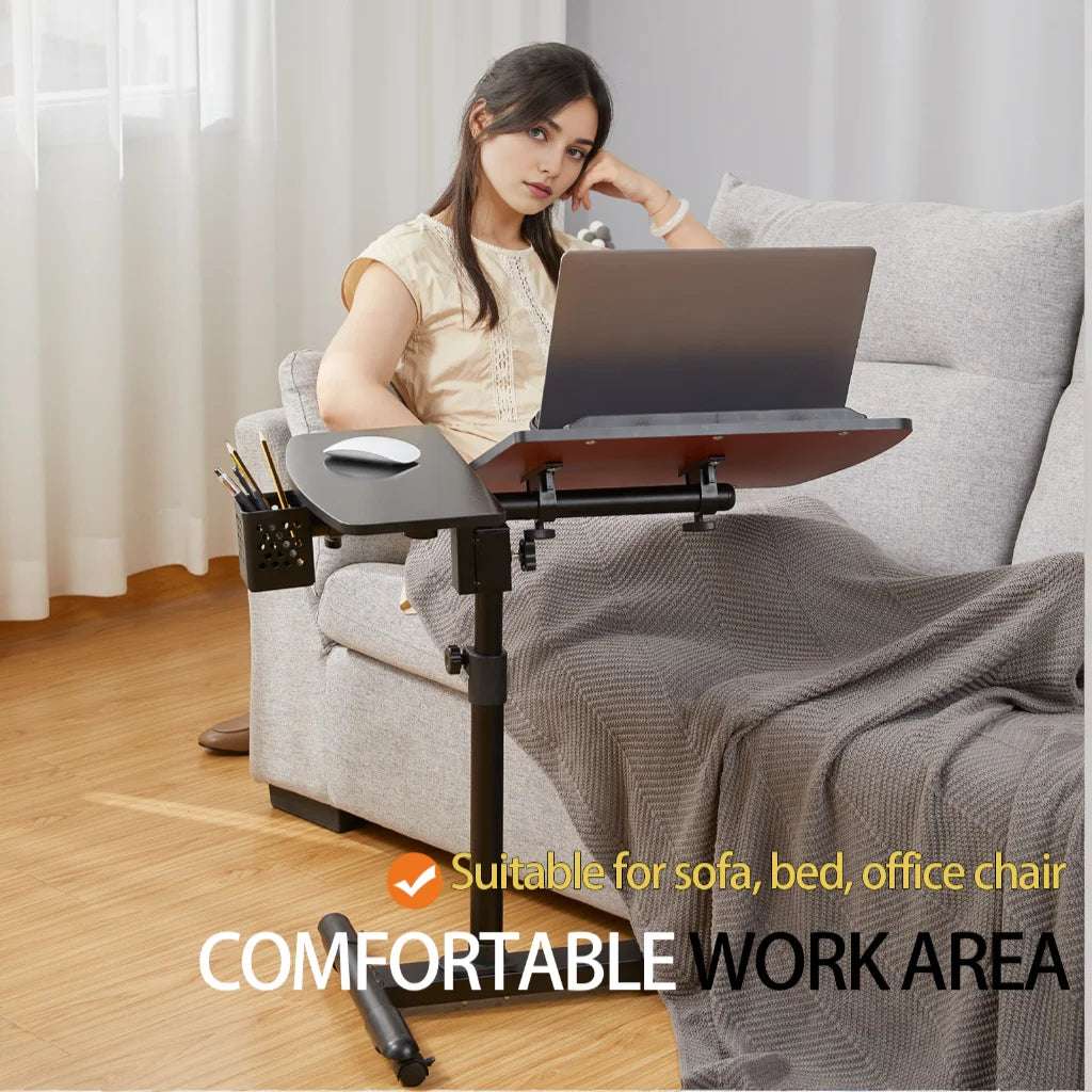 Overbed Bedside Table with Wheels, Adjustable Overbed Table with Tilting Desktops, Rolling Laptop Table, Overbed Desk