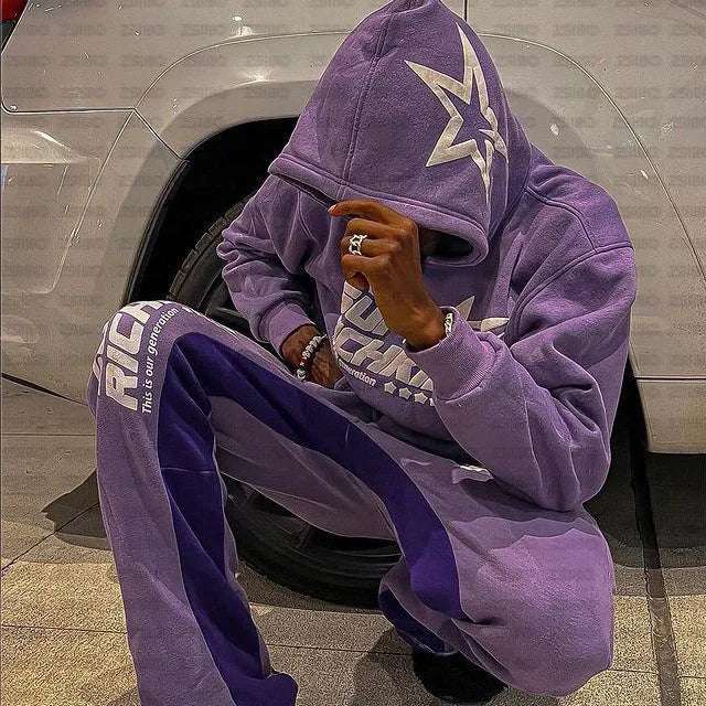 Y2K Aesthetics Retro Black Foam Print Pattern Hoodie 2000S Retro Grunge Goth Jacket Coat Gothic Set Clothing Sweatpants Emo