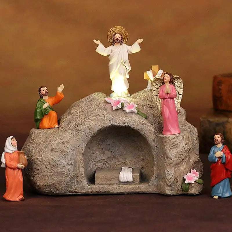 Jesus Ascension Statue Jesus Tomb Set Statue Ascension Figure Resin Desk Decor 6 pcs Tabletop Ornaments Collectible Figurines