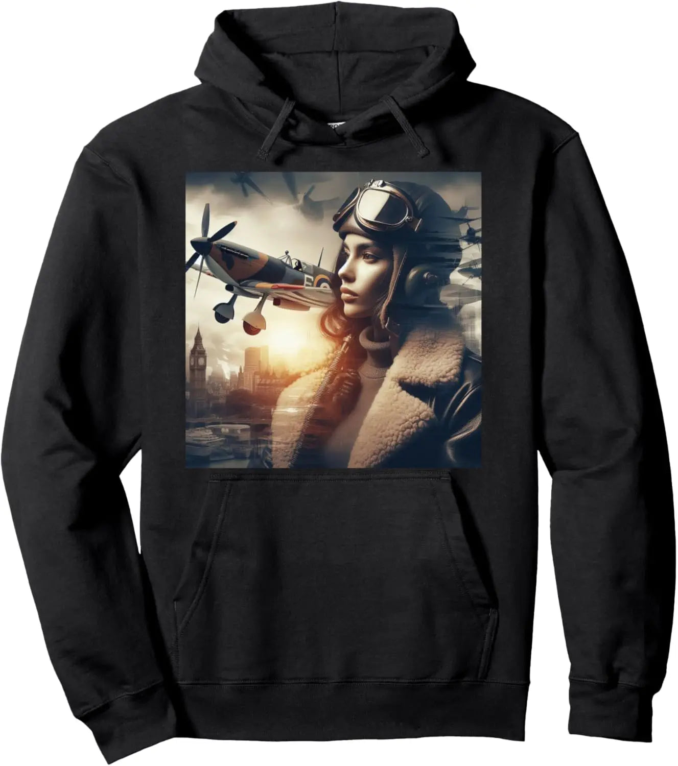 Spitfire Supermarine Ww2 Fighter Pilot London City Landscape Pullover Hoodie