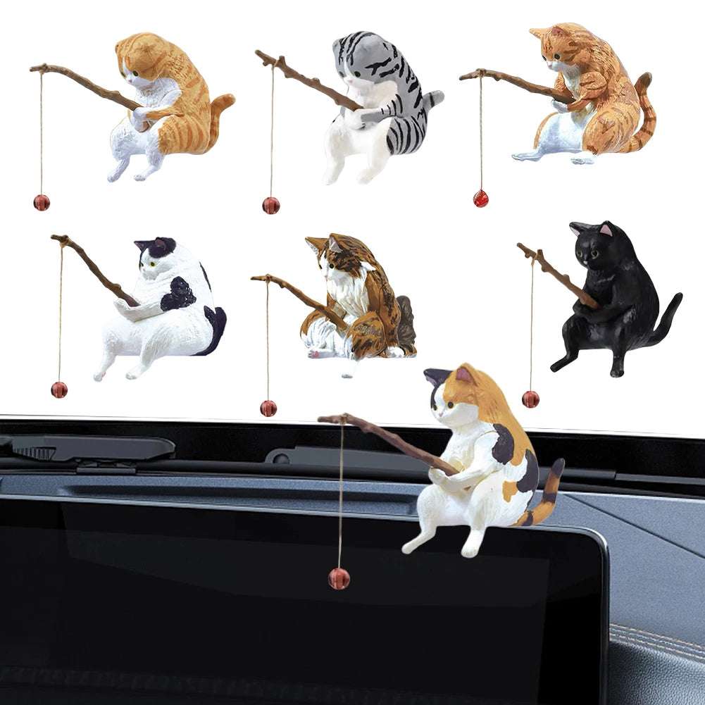 Gorgeous Fishing Cat Figure Fish Landscaping Cartoon Cat Statue Sitting Fishing Little Cat Ornament Aquarium Decoration