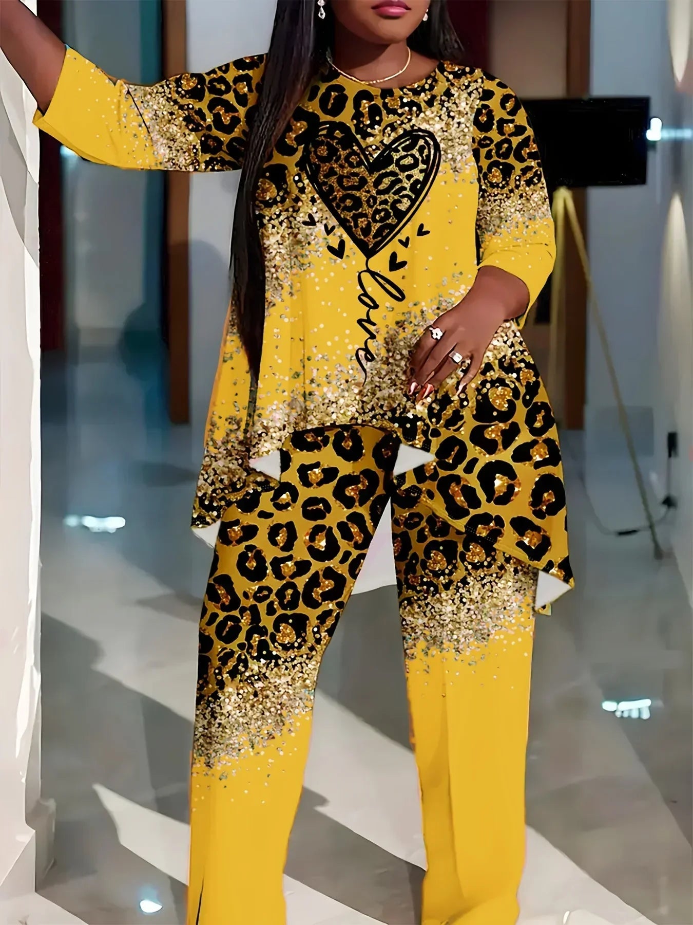European And American Fashion Leisure Vacation Plus Size Women'S Suit Shirt Pants Two-Piece Suit