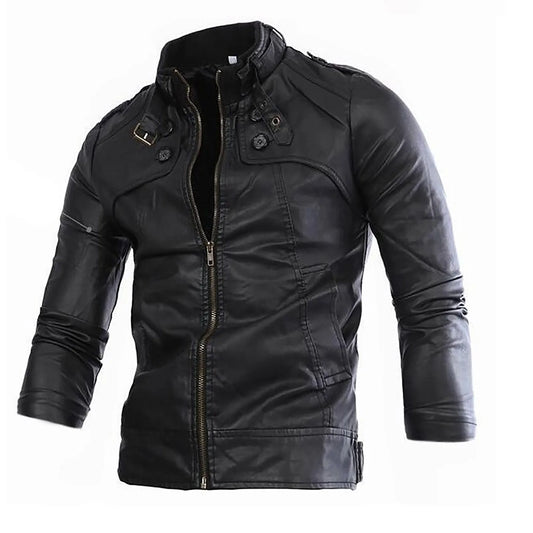 Men Long Sleeved Leather Jacket With Buttons Long Sleeve Hoodie Zipper Closure Jacket Winter New Thick Men Warm Parka Jackets
