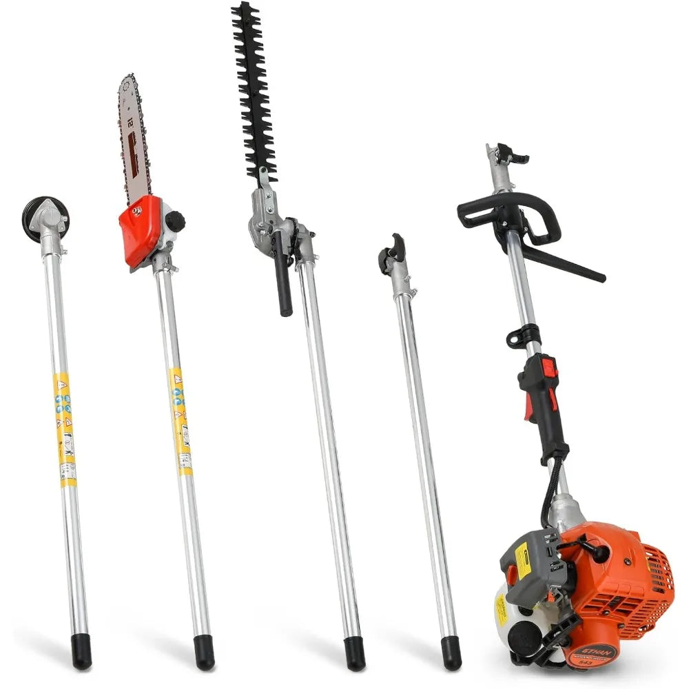 Gas Powered Hedge Trimmer Weed Eater 41.5cc 5 in 1 Multi Functional Trimming Tools Gas Weed Wacker Long Reach Pole Saw for Tree