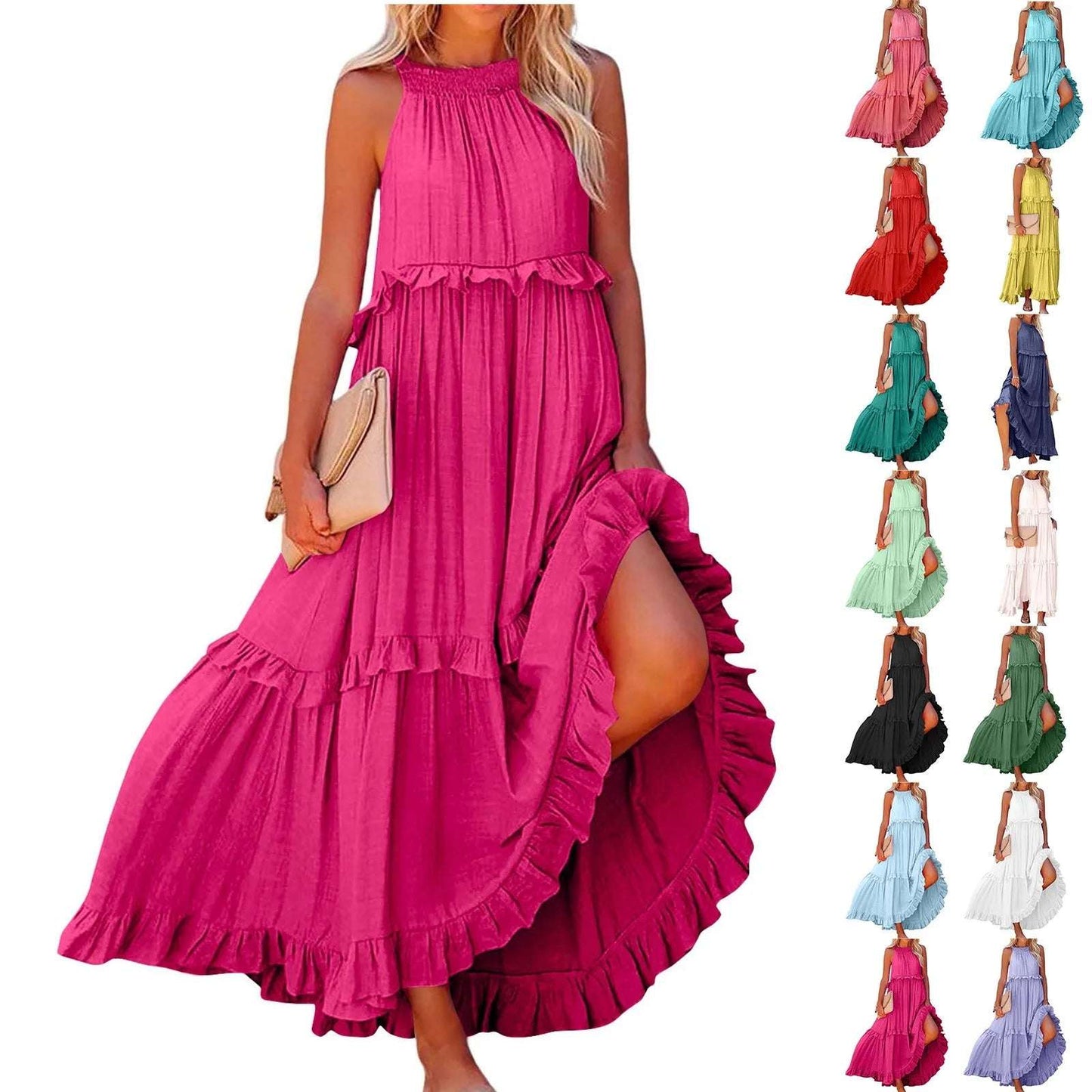 Spring Dress For Women Cute Solid Strap Dress Pocket Loose Backless Big Swing Dresses Holiday Dresses For Women Wedding Guest