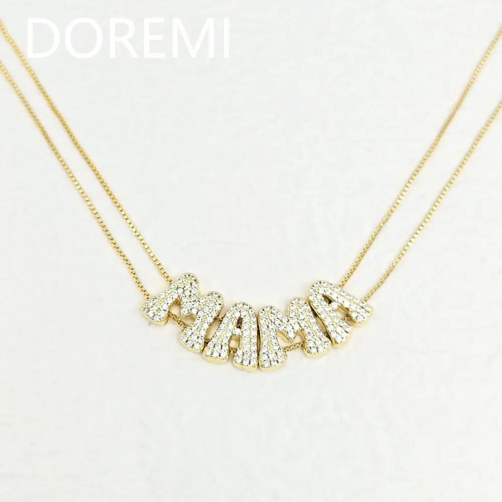 DOREMI 3D Bubble Name Custom G Diamond Thick Initial Letter Necklace Women Custom Crystal Slide Charm Balloon Letter Necklace