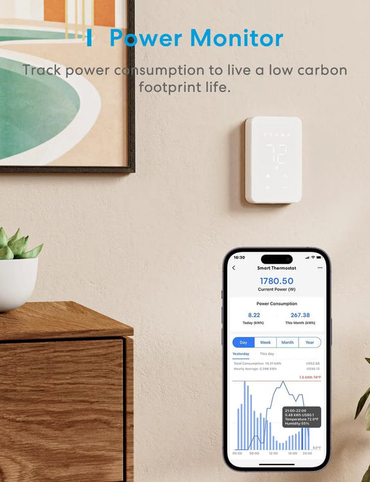 Smart Thermostat for Electric Baseboard and in-Wall Heaters Work with Google Home, 120V-240V Wi-Fi Programmable Thermostat