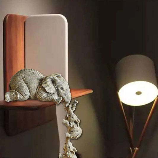 3pcs Resin Elephant Sitter Figurines Mother + 2 Babies Hanging Mother's Day