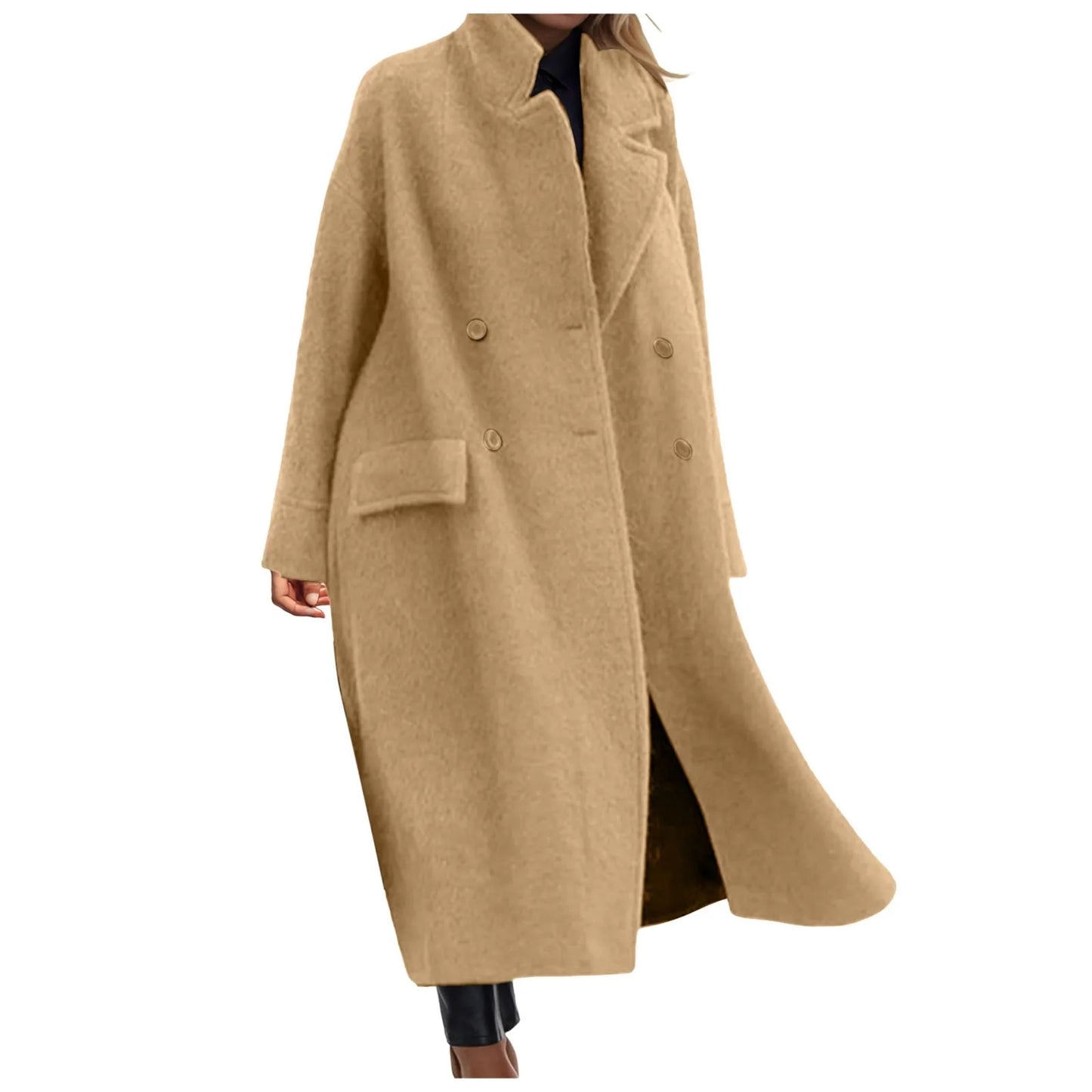 Women'S Oversized Overcoat Long Winter Woolen Coat Temperament Lapel Warm Wool Blend Trench Coat Plus Size Street Long Jacket