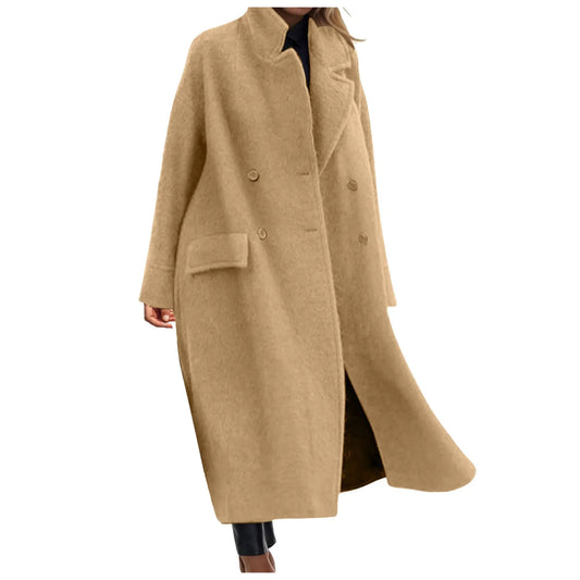 Women Oversized Overcoat Long Winter Woolen Coat Temperament Lapel Warm Wool Blend Trench Coat Plus Size Street Long Jacket