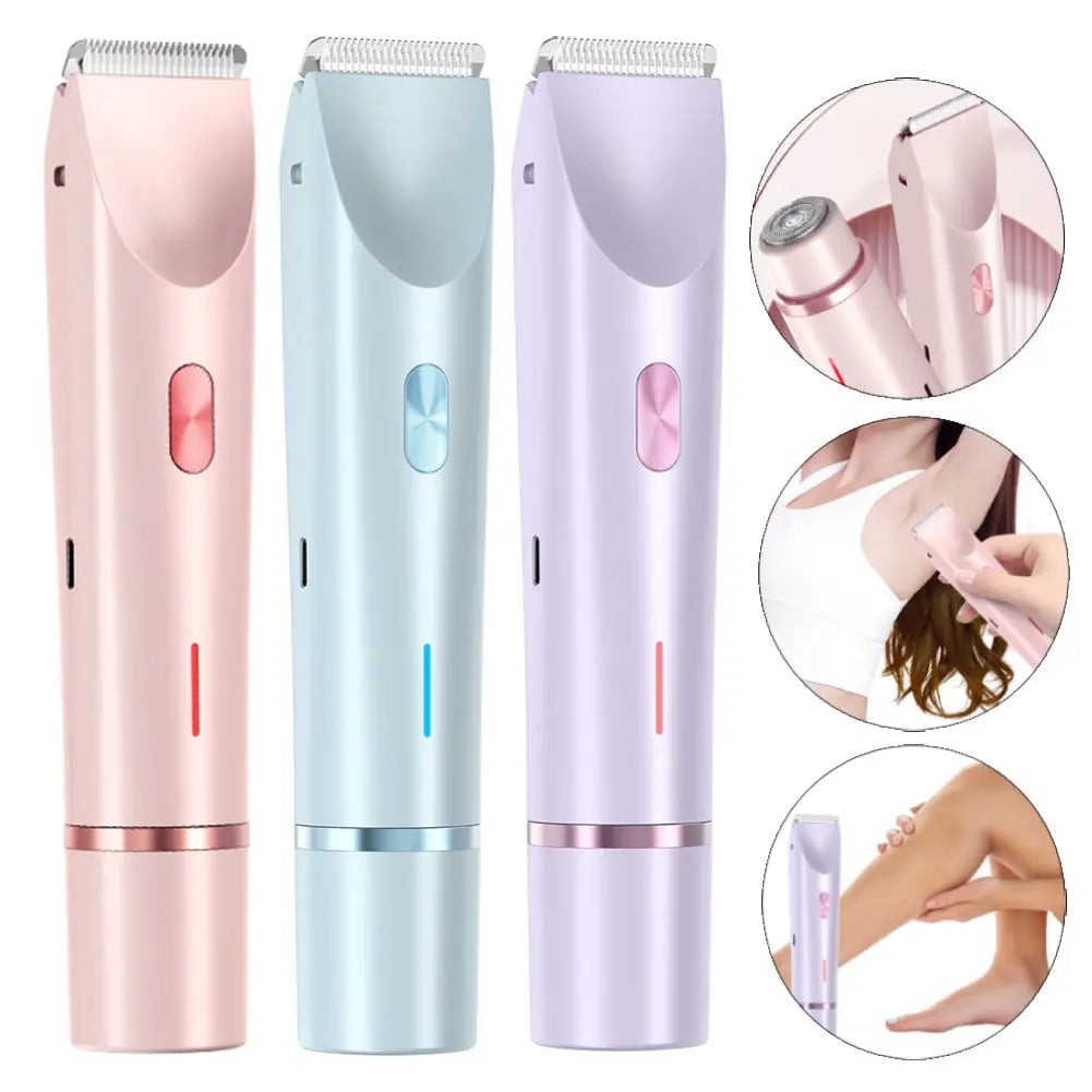 Women Electric Razors 2 In 1 Dual-Head Painless Bikini Trimmer Wet Dry Use For Ladies Pubic Hair Detachable Head Electric Shaver