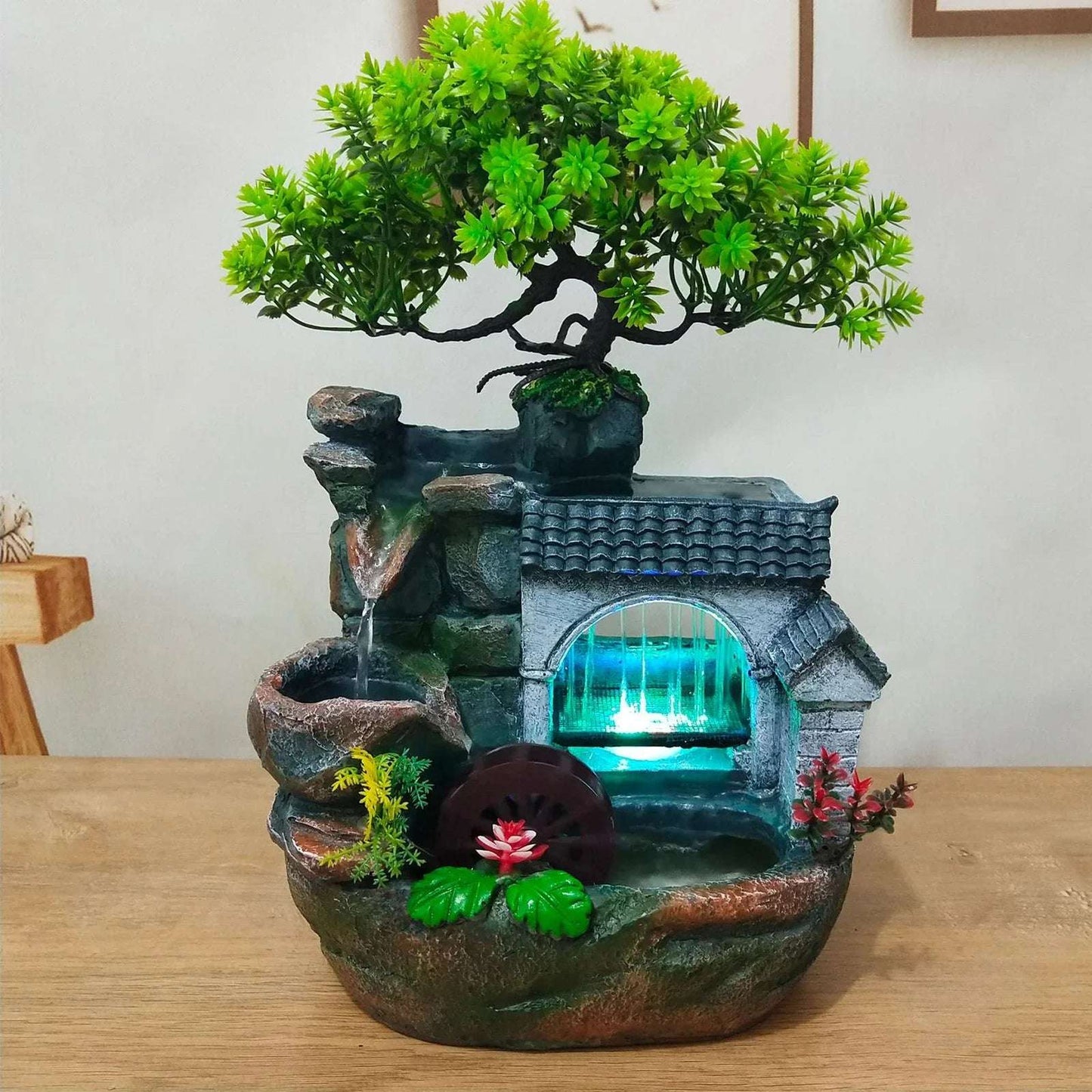Led Desktop Water Fountain Waterfall Ornament W/ Pump Office Home Indoor Decor Flowing Water Ornament Tabletop Fountain Decor