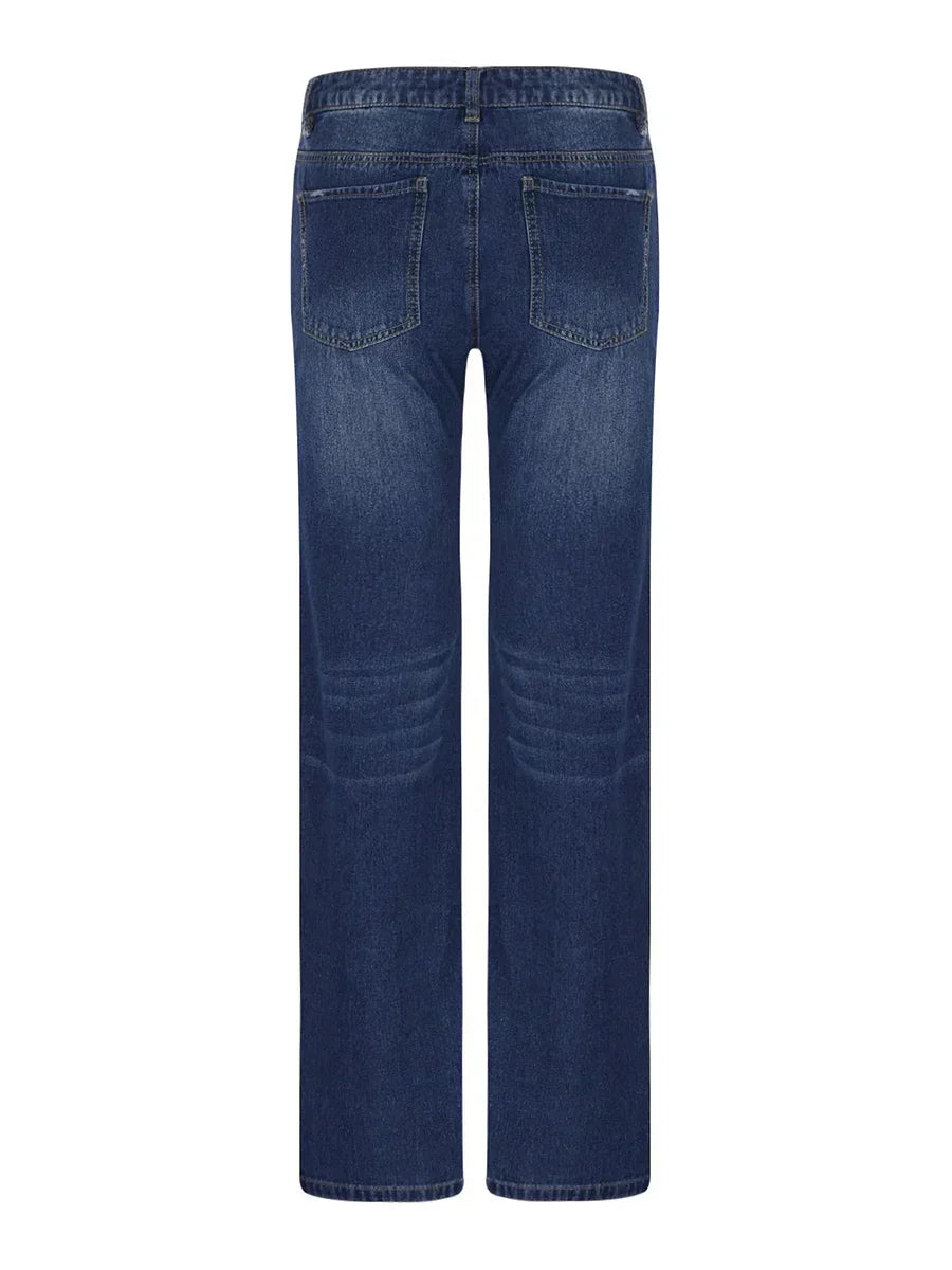 Fashionable Women and Men Denim Jeans with Stylish Ripped Details and Loose Straight Leg Fit for Urban Street Style