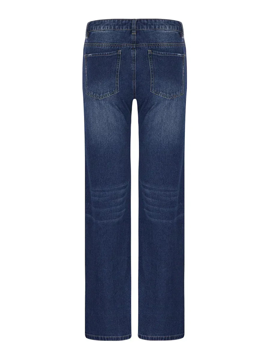 Fashionable Women and Men Denim Jeans with Ripped Details and Loose Straight Leg Fit for Urban Street Style