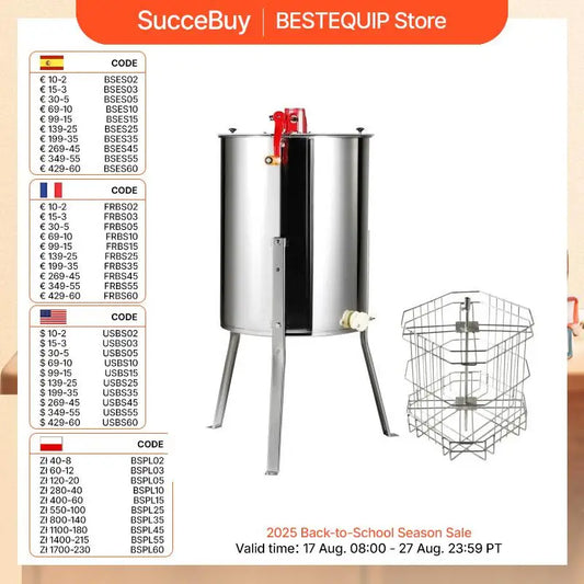 SucceBuy Honey Extractor 4/8 2/4 Frame Electric Stainless Steel Honeycomb Spinner Crank Honey Centrifuge Beekeeping Equipment