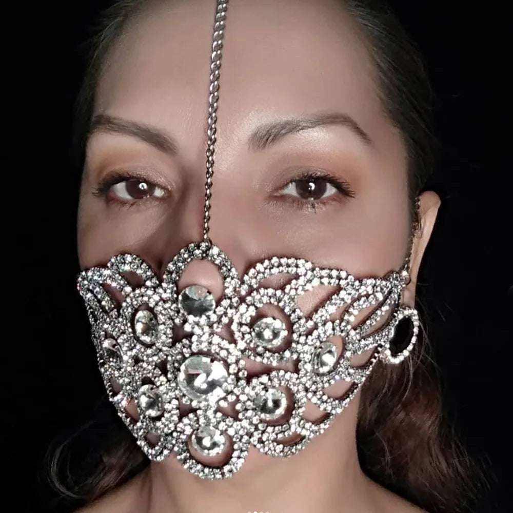 Stonefans Sparkling Wedding Mask & Full Face Hair Headdress - Crystal Halloween Party Banquet Jewelry Ornament