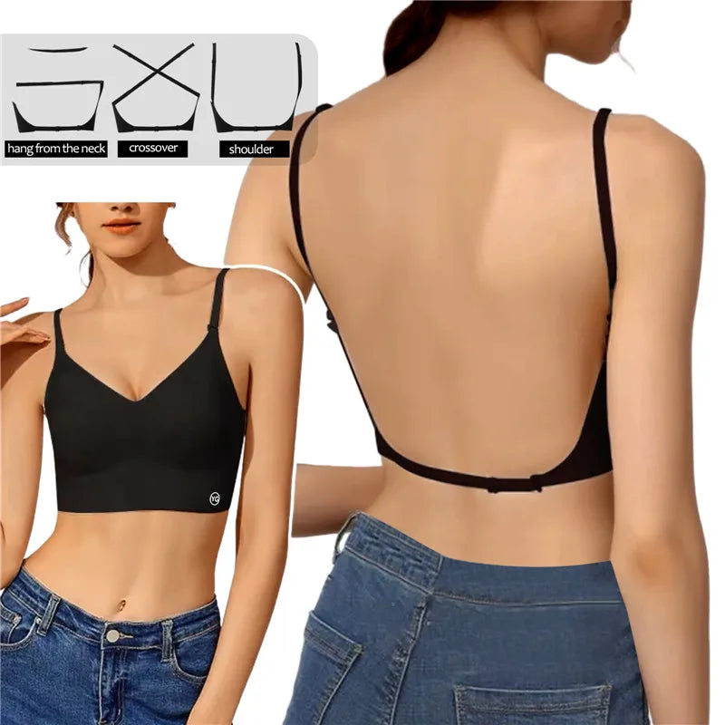 WoMen Invisible Bra Deep U Plunge Bras Backless Top For Dresses Gorgeous Lingerie With Transparent Strap Push Up Strapless Underwea