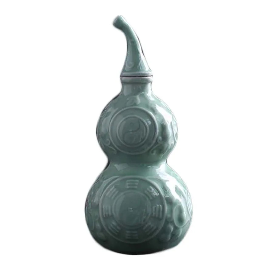 500Ml Green Gourd Ceramic Wine Bottle Chinese Style Wine Jar Wine Jug Antique Empty Wine Vase Flask Flagon