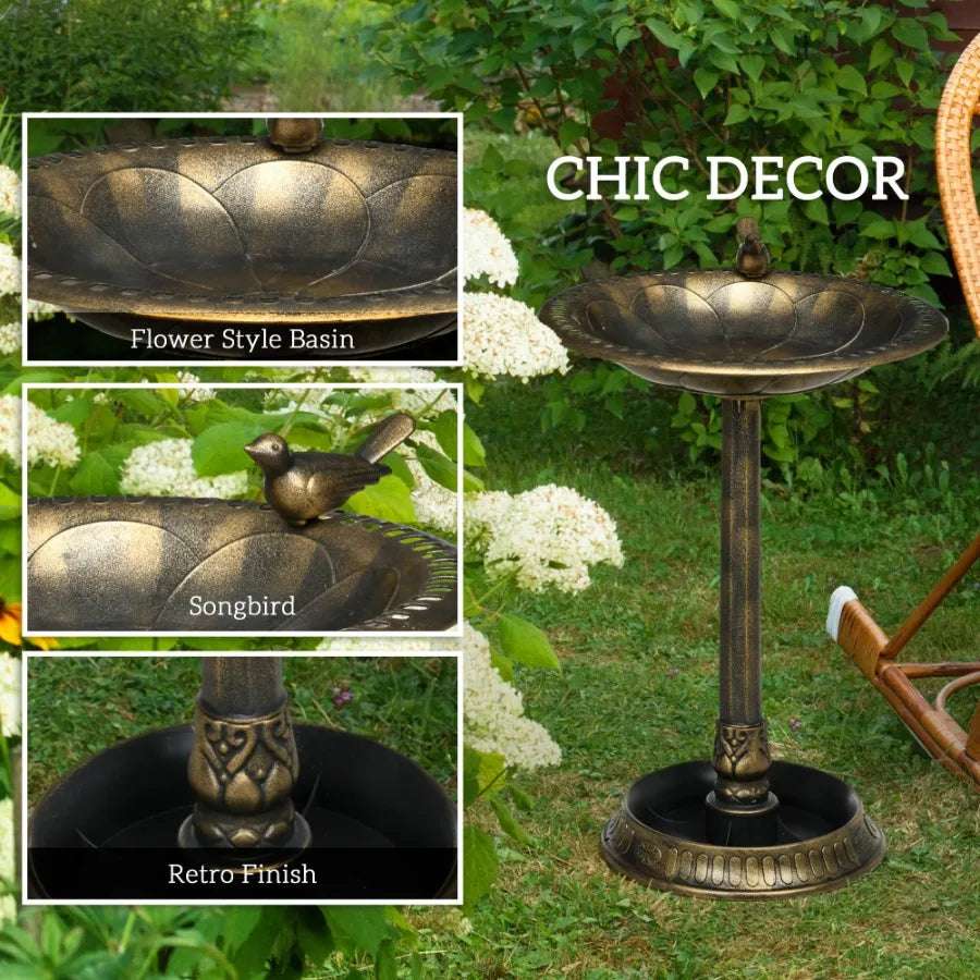 28 Antique Bird Bath Decorative Birdbath Bird Feeder Bowl with Planter Pedestal and Bird Statues, Bronze
