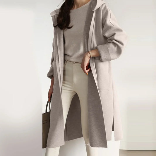 Lightweight Woollen Coats Autumn Women Clothes Oversized Open Front Cardigan Korean Style Hooded Overcoats Windbreaker Trench