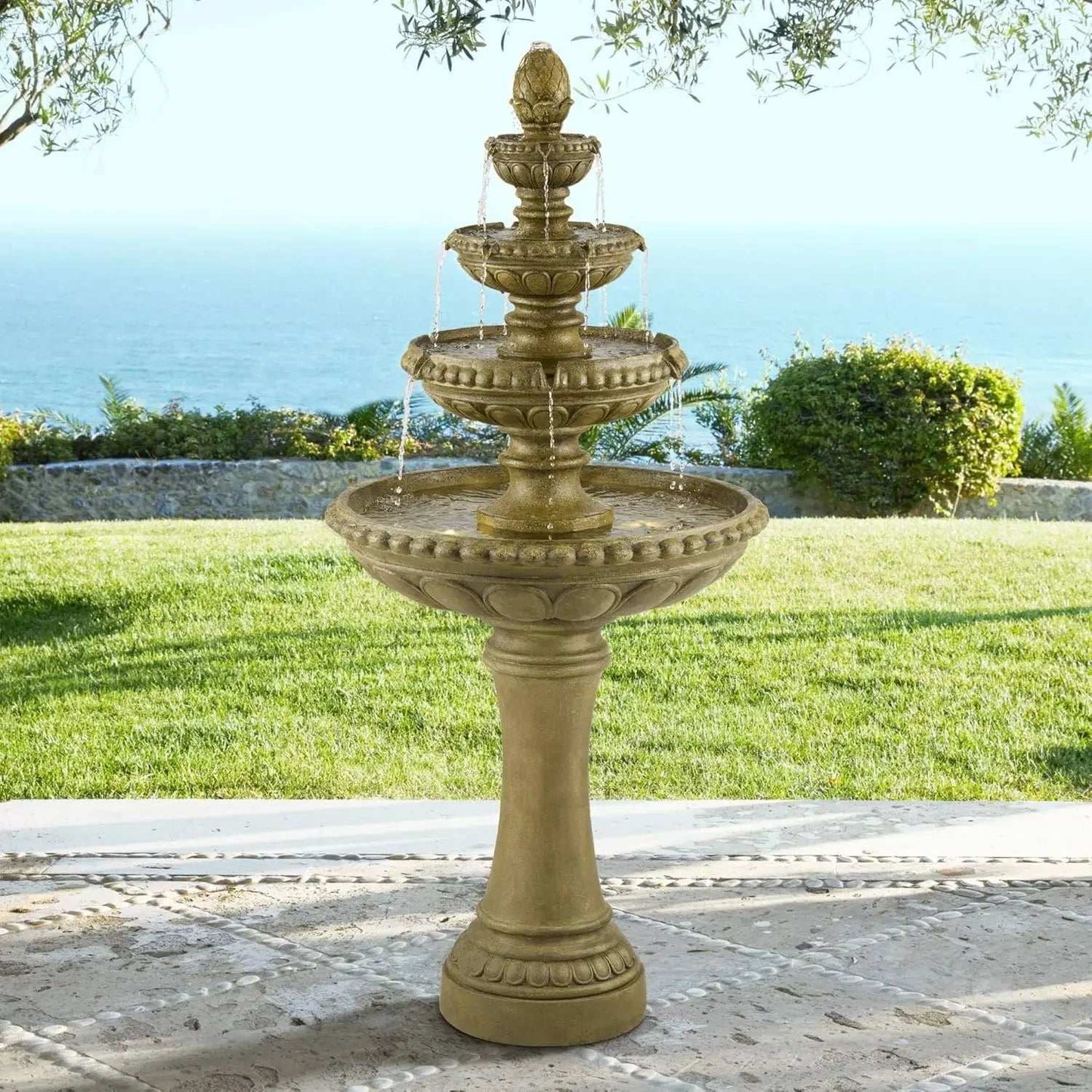 NEW Harbor Italian Outdoor Floor Water Fountain 66" High with LED Light 4 Tiered Decor for Garden Patio Backyard Deck Home Lawn