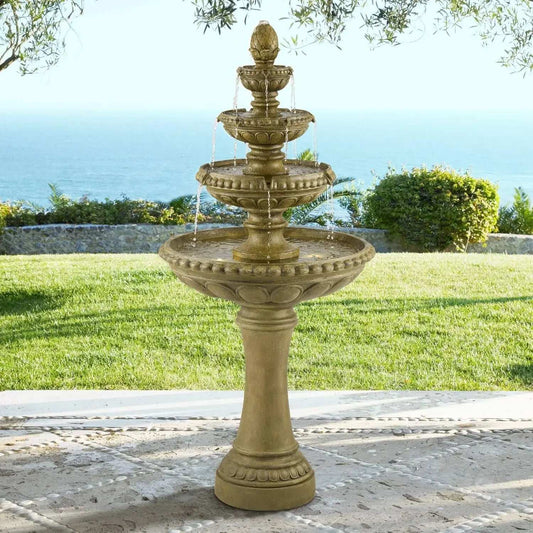 NEW Harbor Italian Outdoor Floor Water Fountain 66" High with LED Light 4 Tiered Decor for Garden Patio Backyard Deck Home Lawn