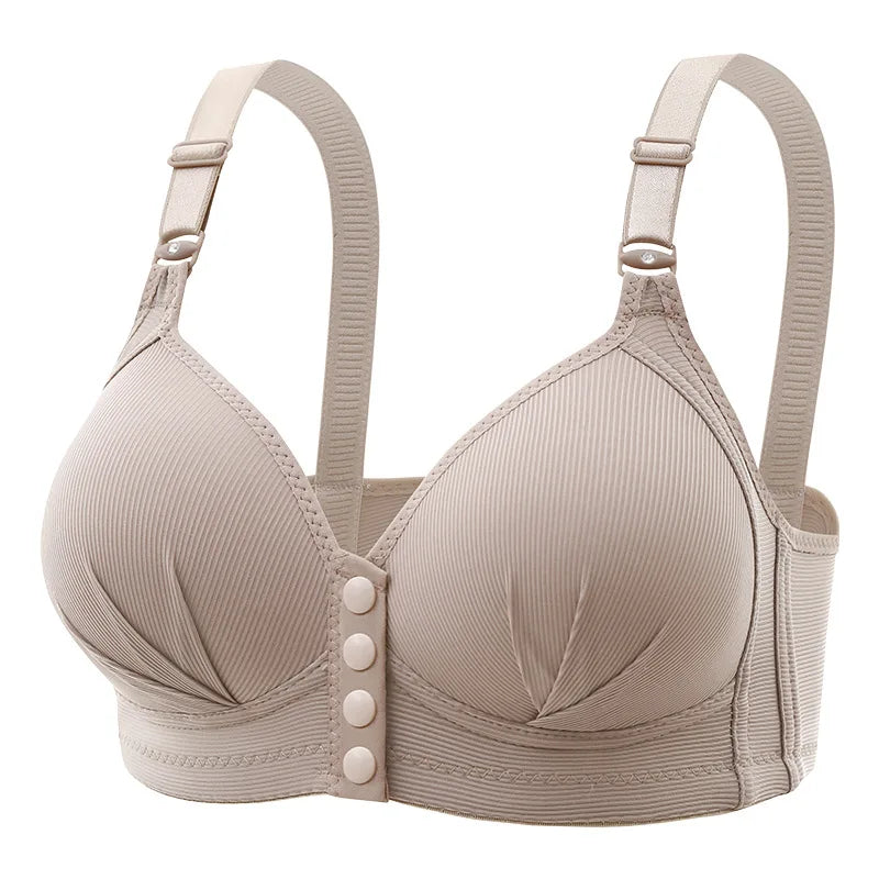 New Large Size Front Buckle Cute Push Up Women's Bra Adjustable Thin Cup Breathable Comfortable Middle-Aged Mom Ladies Underwear