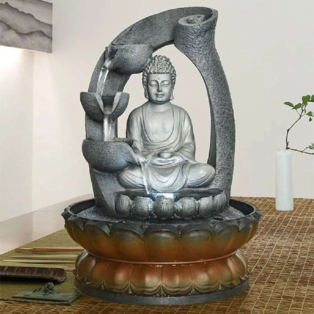 11Inches Buddha Fountain Fengshui Indoor Tabletop Decorative Waterfall Kit With Submersible Pump For Office And Home Decor