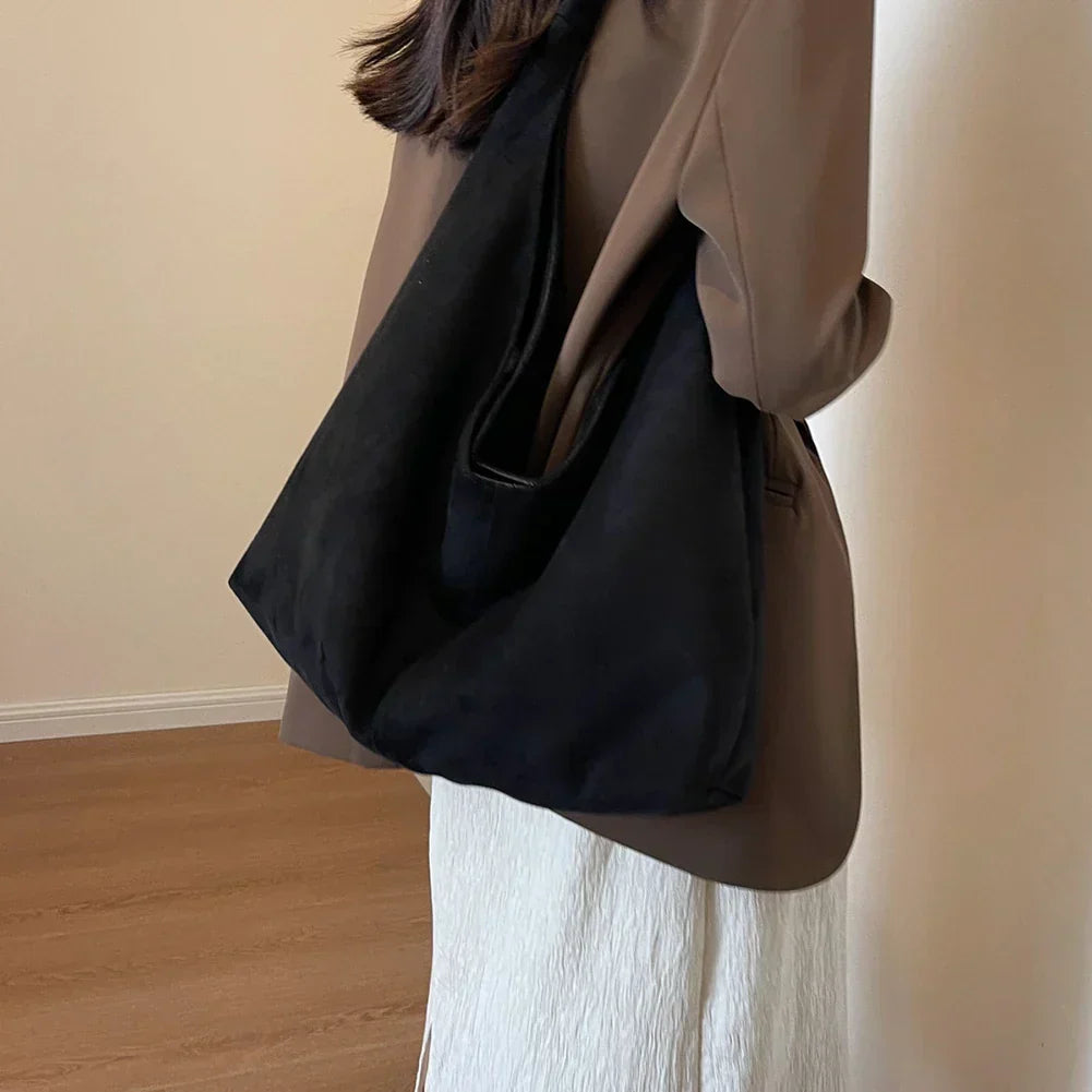 Womenuede Shoulder Bag with Pocket Underarm Bag Trendy Hobo Bag Slouchy Bag for Work Travel Shopping