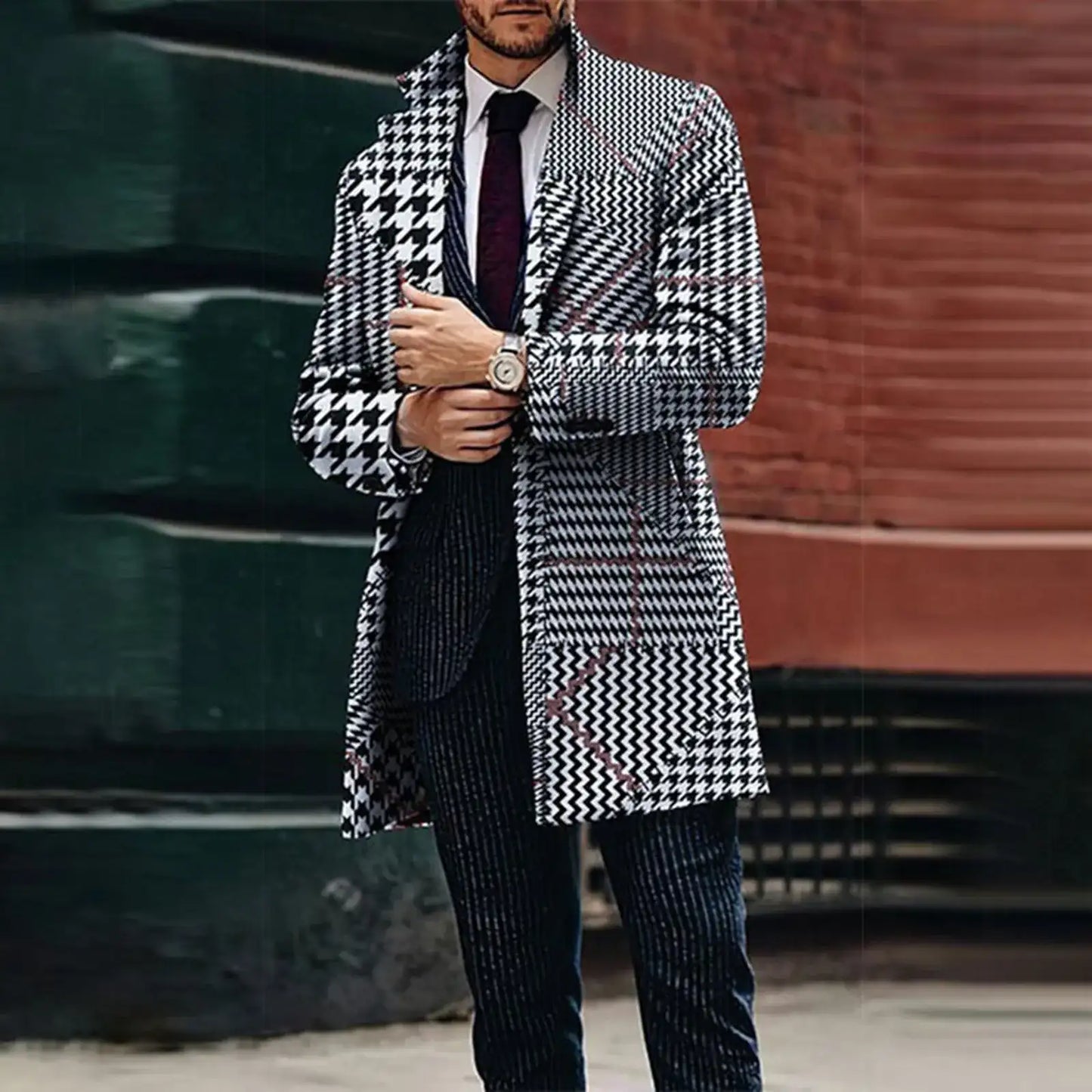 Men'S Winter Coat Long Sleeve Padded Leather Jacket Vintage Long Jacket - Business And Casual Temperament Overcoat