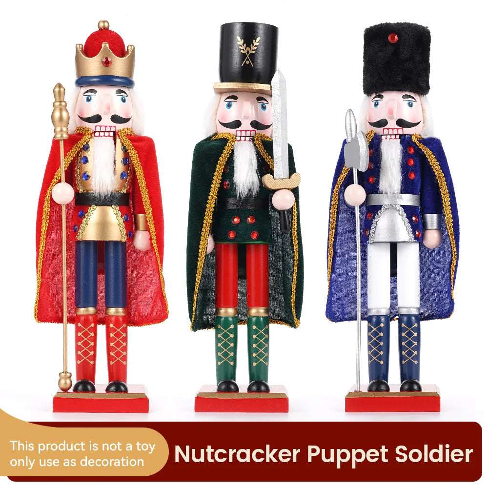 38cm Christmas Nutcracker Soldier Puppet Wooden Nutcracker Statues Cloak King Doll Toy  Navidad New Year Gift Home Decoration