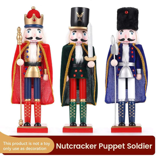 38cm Christmas Nutcracker Soldier Puppet Wooden Nutcracker Statues Cloak King Doll Toy  Navidad New Year Gift Home Decoration