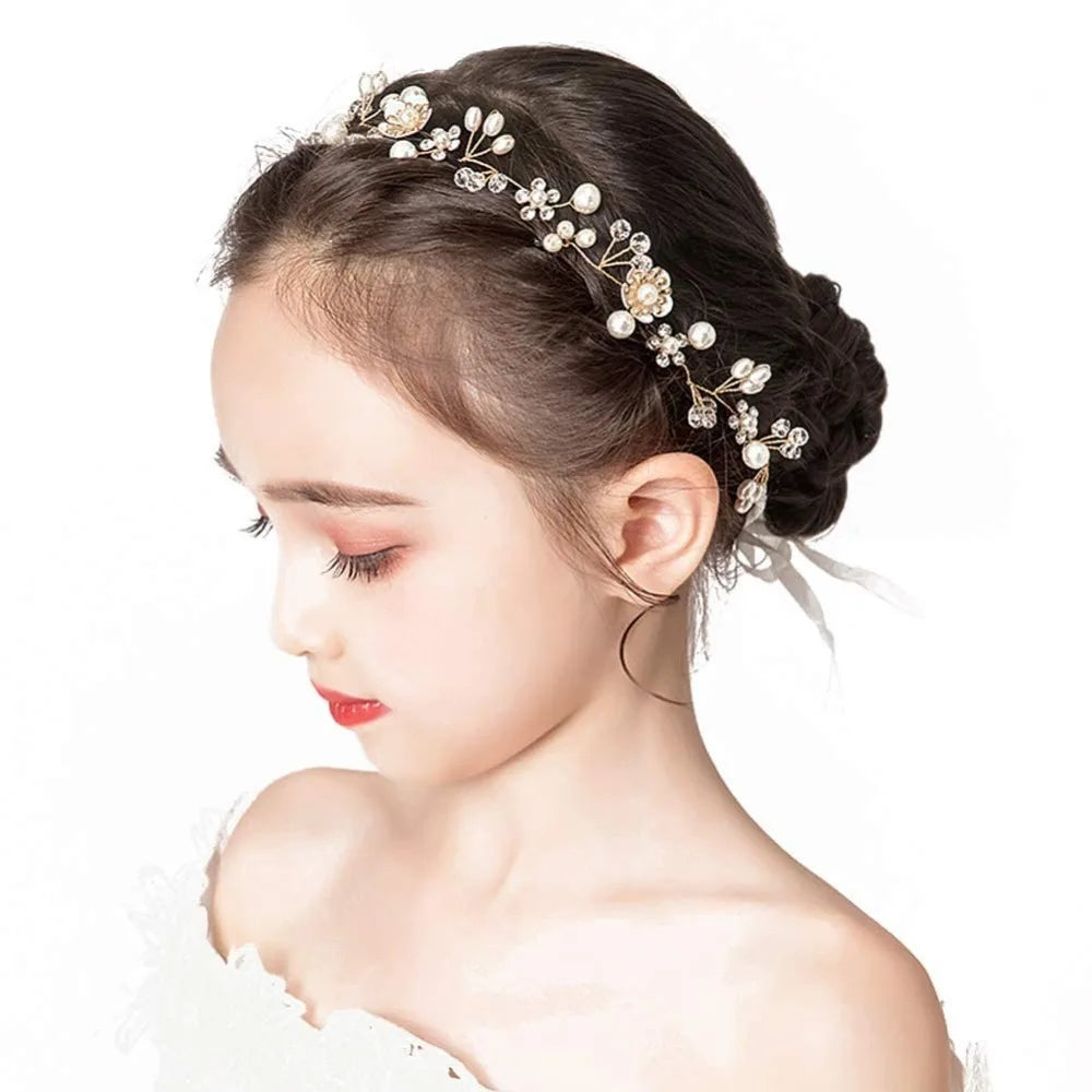 Princess Headpiece White Flower Headband Pearl Hair Dress For Girl And Flower Girls Bridal Wedding Hair Band
