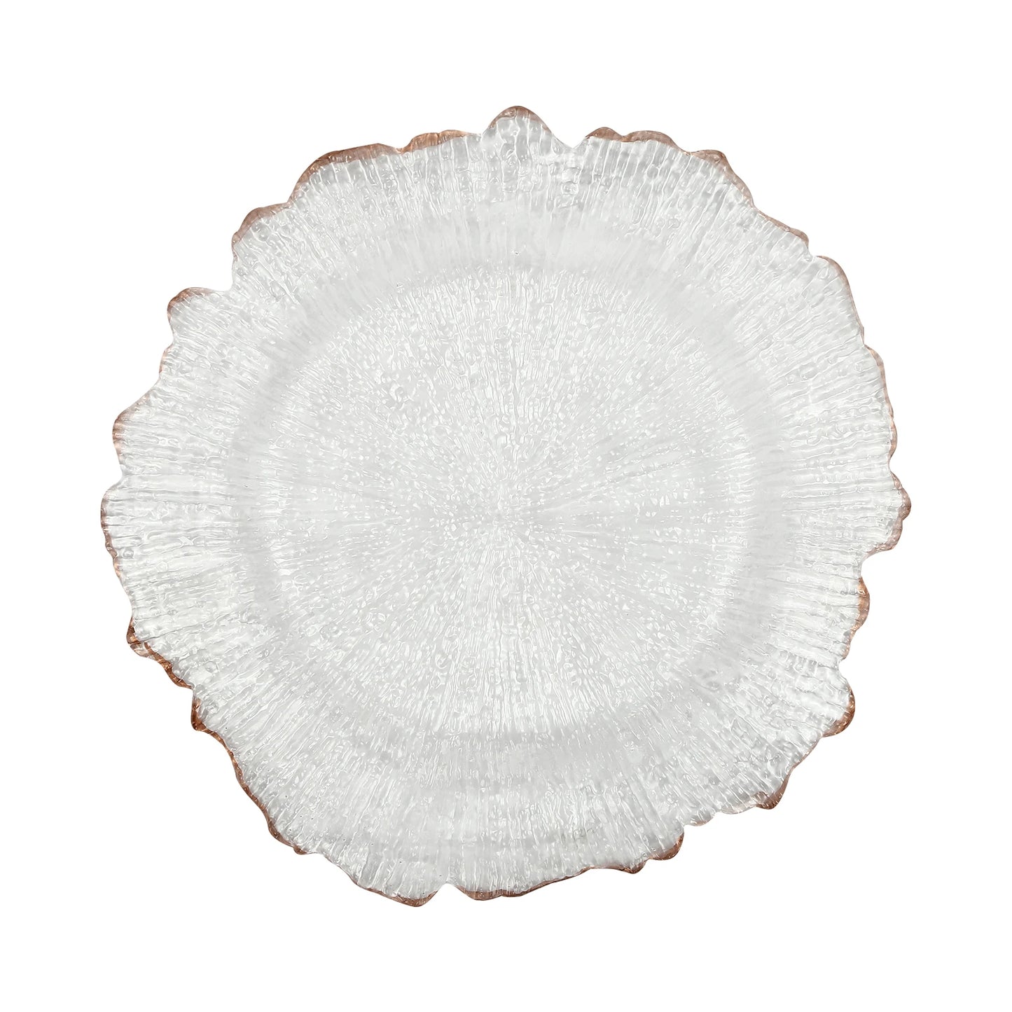 25-Pack 12.6" Rose Gold Clear Charger Plates – Flower Rim Table Decor for Wedding, Banquet & Party
