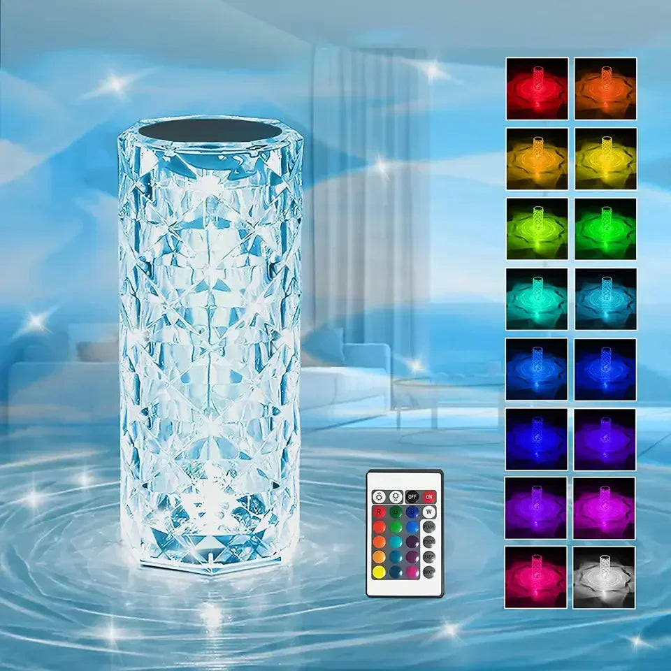 LED Crystal Table Lamp Rose Light Projector 3/16 Colors Touch Adjustable Romantic Atmosphere Light USB Touch Night Light