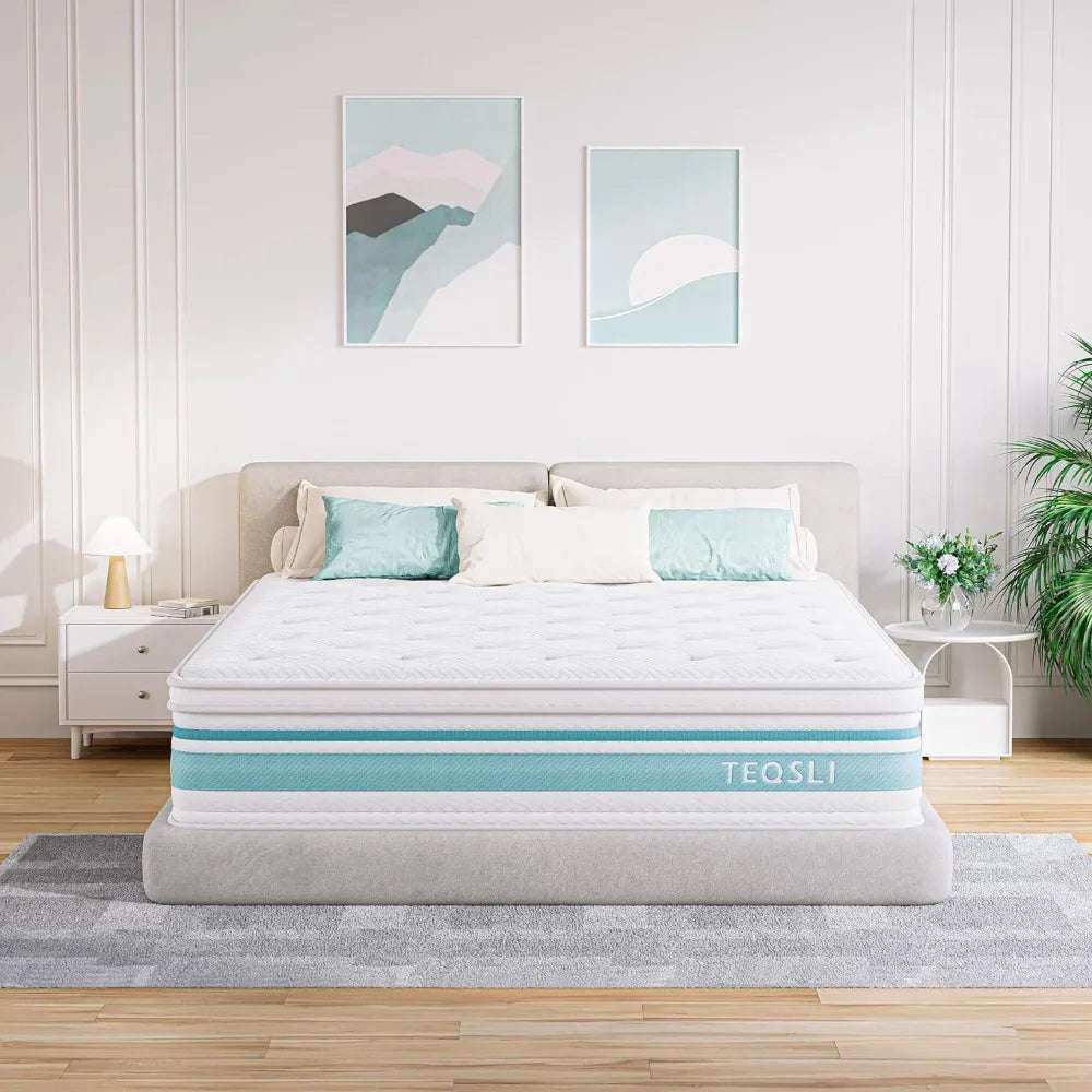 Queen Size Mattress, 12-" Hybrid Mattress Memory Foam for Pressure Relief & Support Queen Size Mattress, 100 Nights Trial